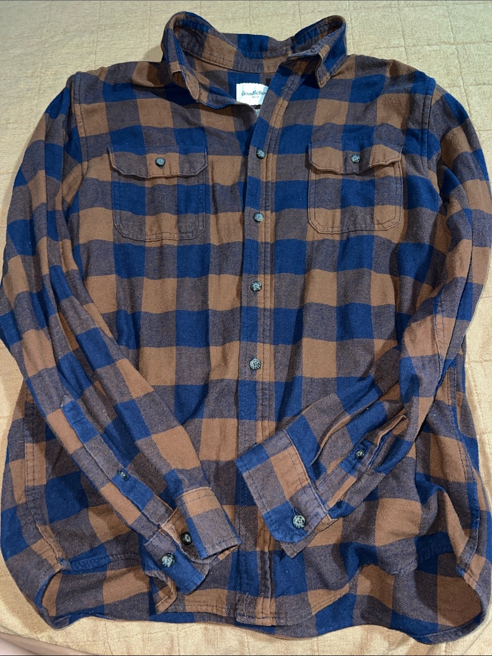 Plaid Button-Up Flannel Shirt in Navy and Brown